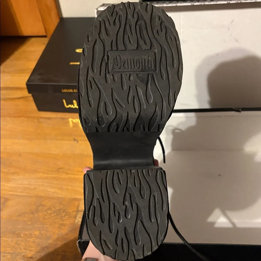 Demonia camel black velvet boot - worn once - in box
